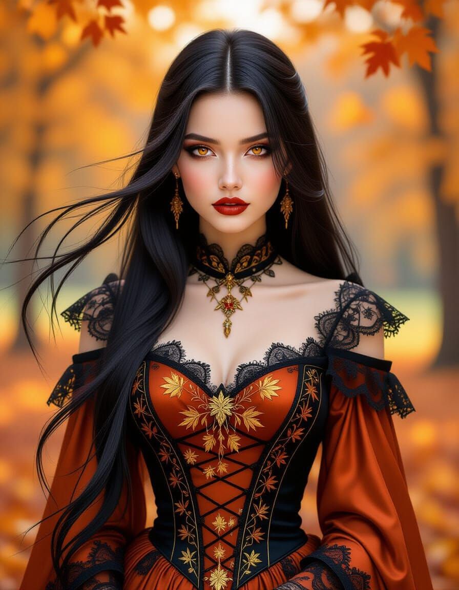 Autumn Witch Fantasy Portrait in High Fashion Style