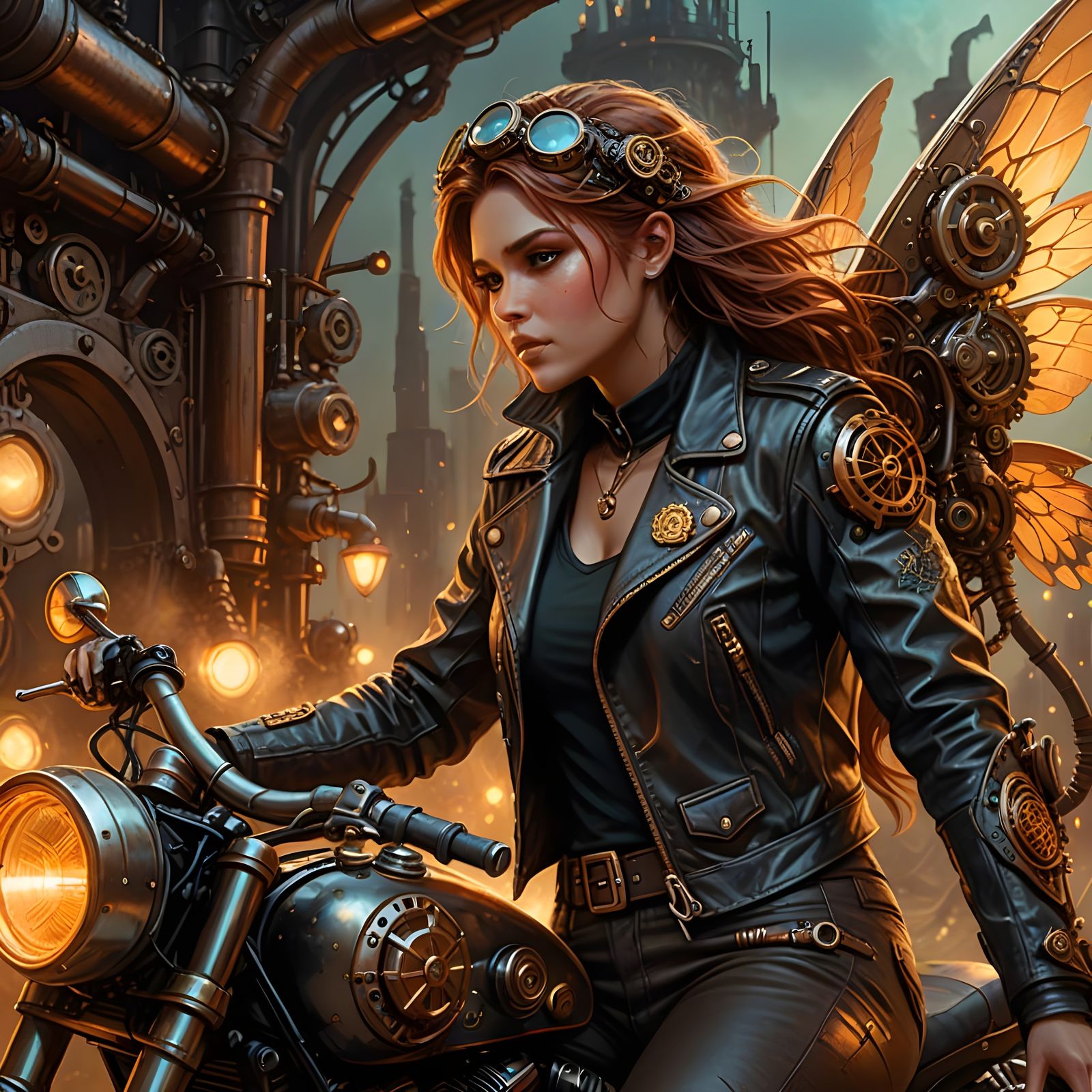 Fairy Motorcycle Rider with Steampunk Engine