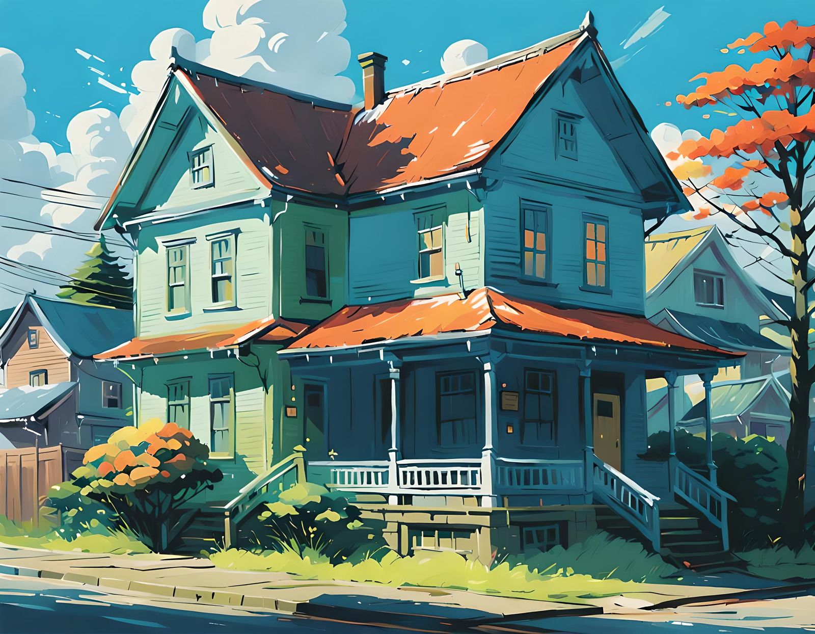 House in Acrylic Painting Style