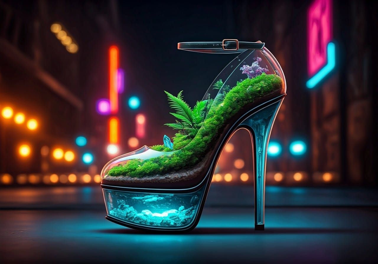 Futuristic Platform Shoes with Miniature Terrarium, Cyberpun...