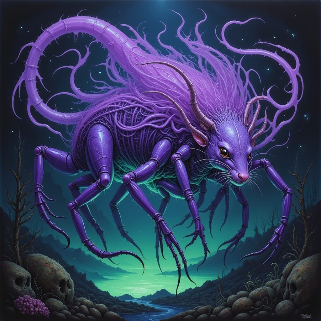 Ethereal Lilac Mist Creature in Bioluminescent Forest