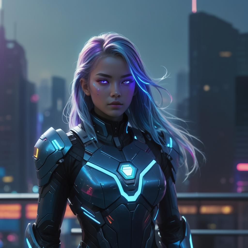 Iczelion: Heroic Future in Neon Cityscape