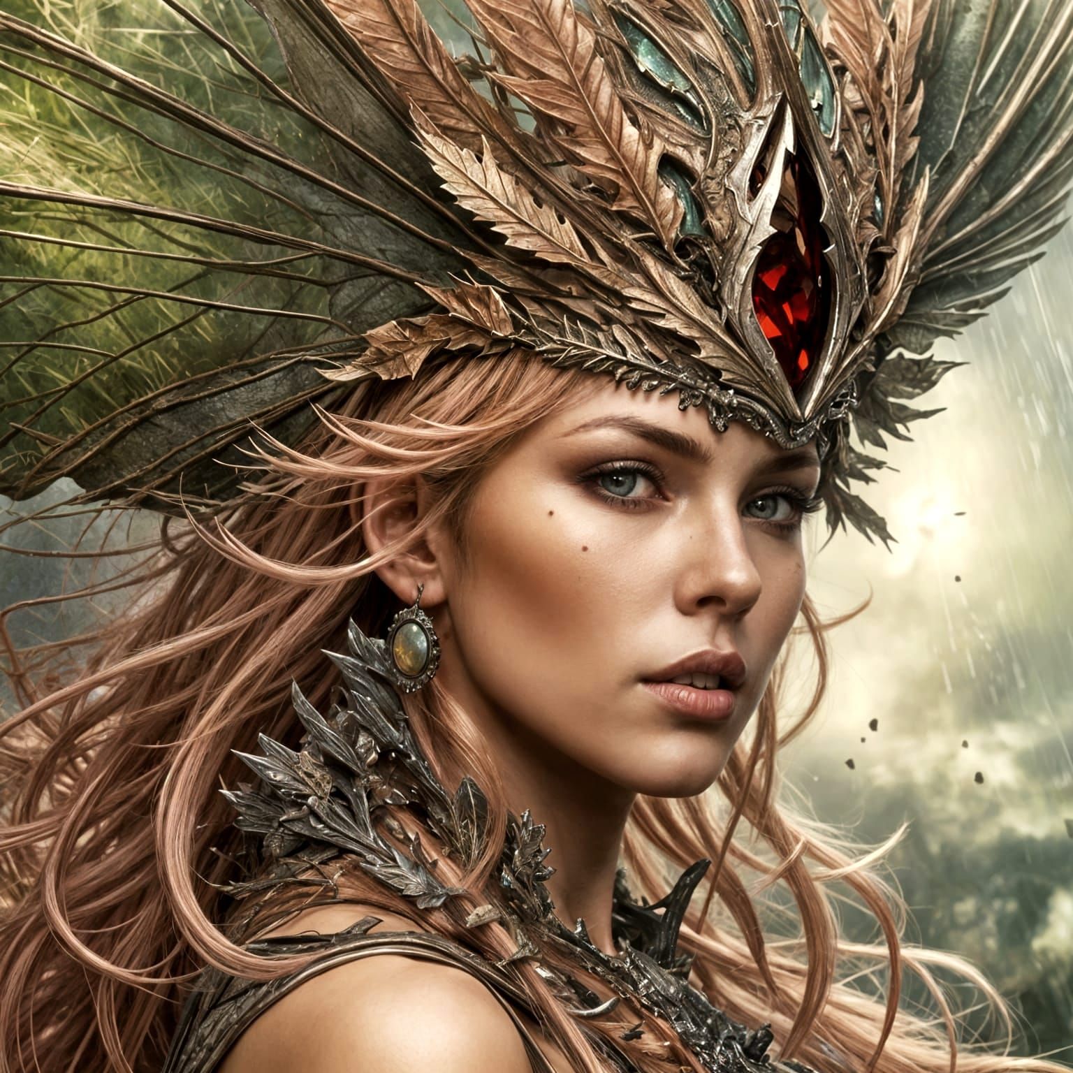 Enchanted Unakite Fairy Dances in Rainy Realism