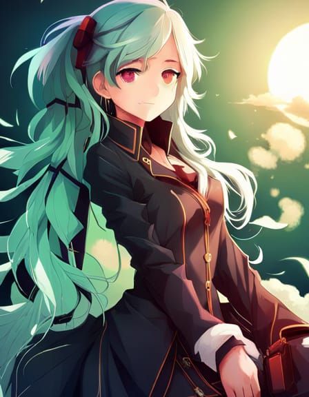 Anime Green-Haired Heroine in Manga Key Visual Style