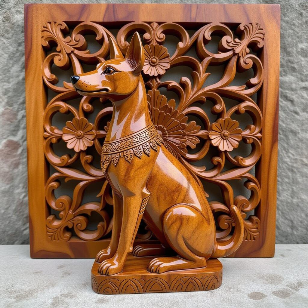 Ornate Wood Carving of a Thai Ridgeback