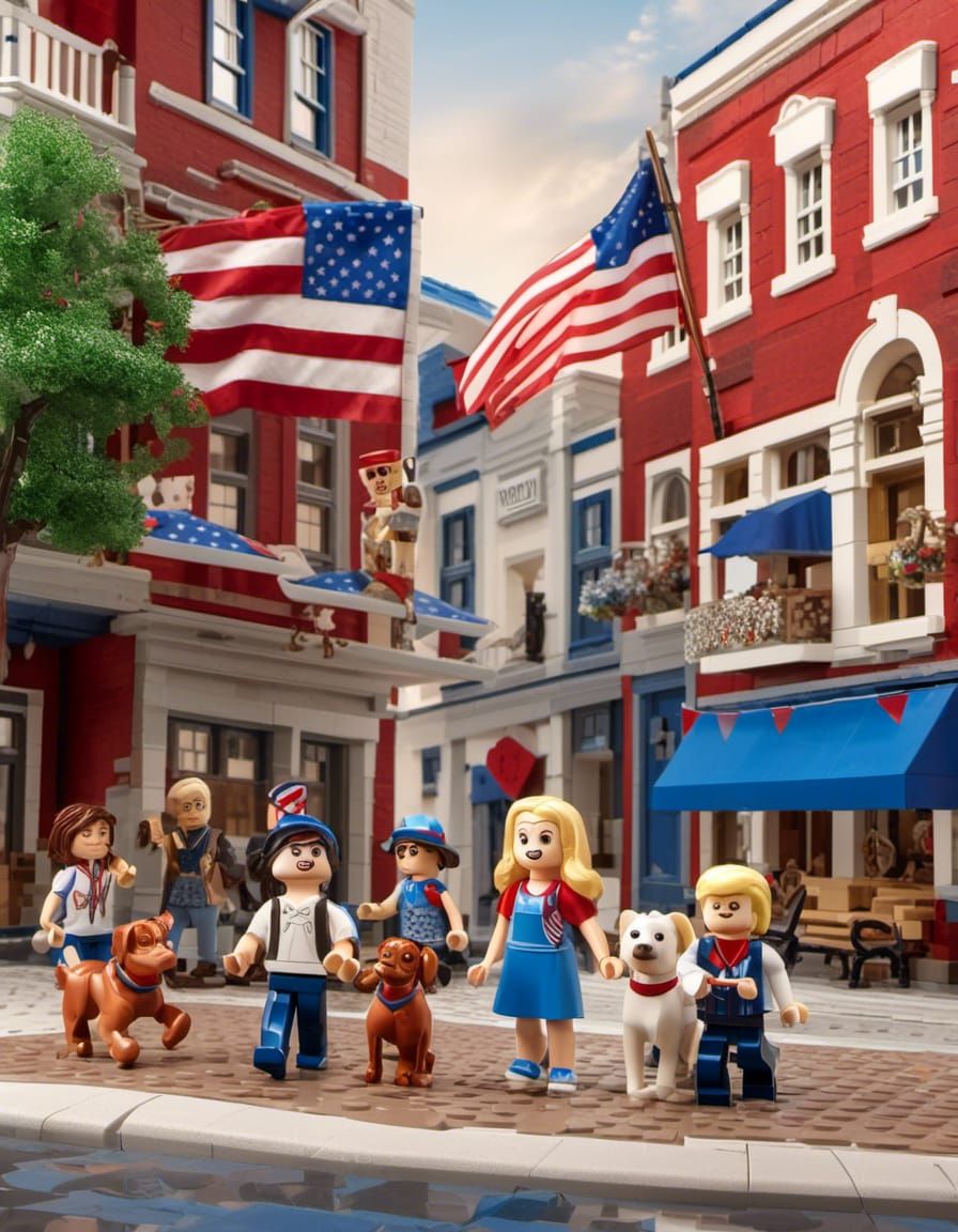 Girl Celebrates July 4th in Town Square: 3D Art