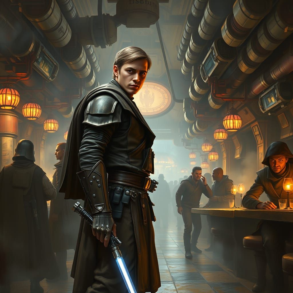 Jedi Knight in Cantina, Photorealistic Concept Art