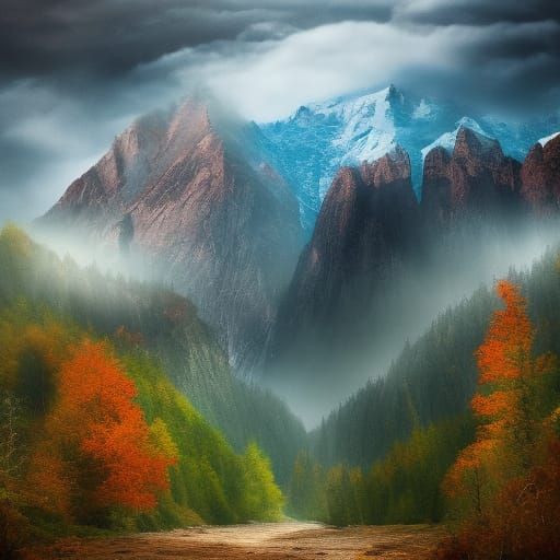 Misty Mountain Landscape in Dystopian Concept Art
