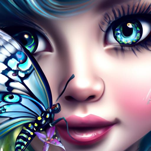 Butterfly Elf Girl Portrait in Dark Magical Style