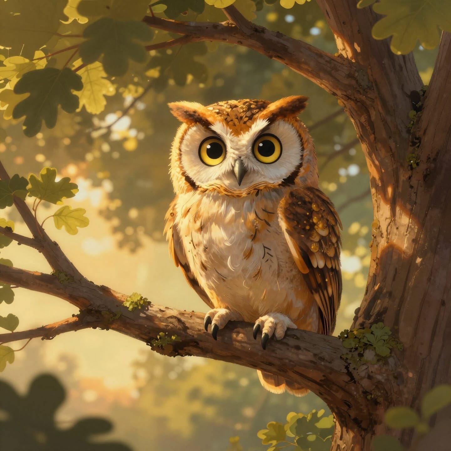 Whimsical Owl Perched at Golden Hour Sunset
