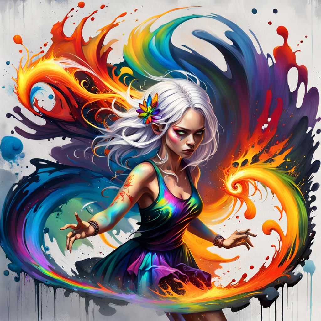 Fairy Girl in Fiery Graffiti Ring, Splash Art