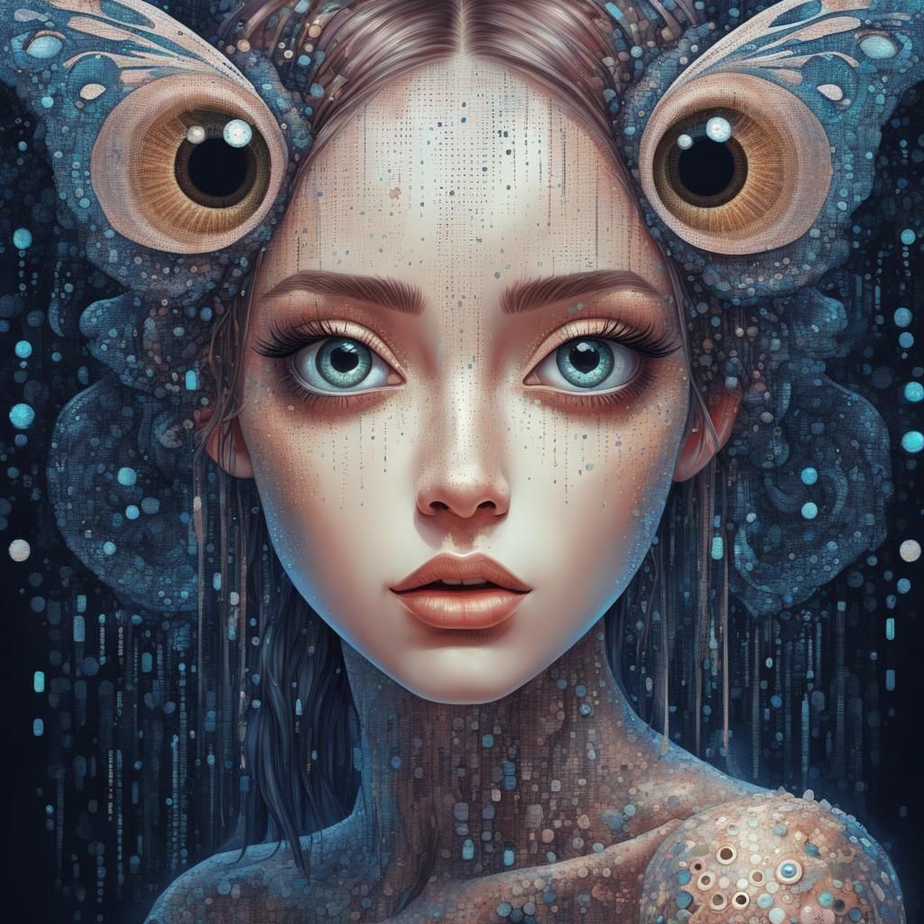 Girl with Digital Punk Fairy-Tale Creature