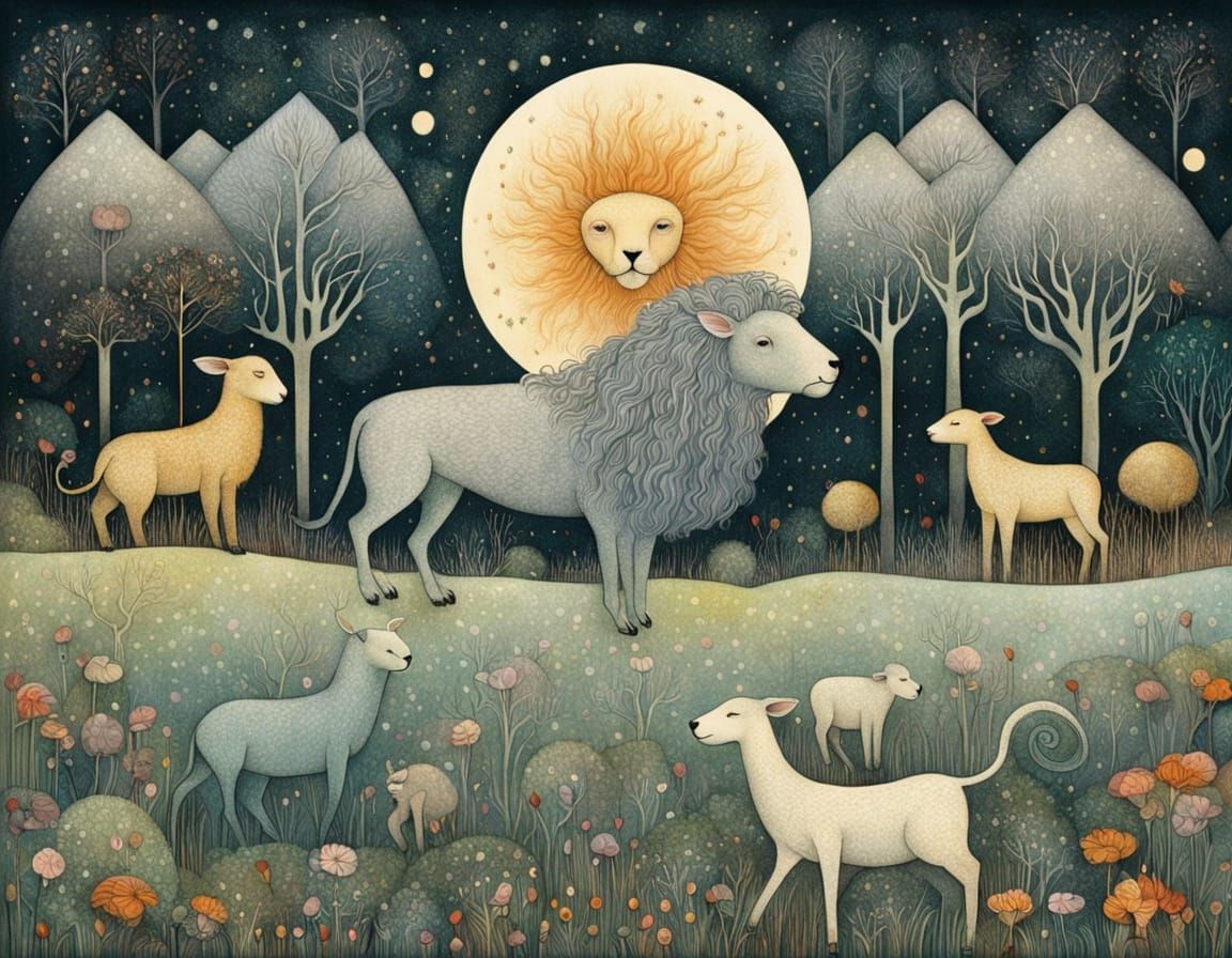 Lion and Lamb Together in Serene Harmony