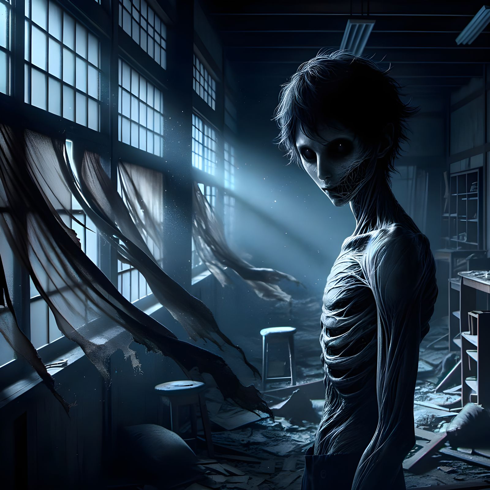 Ghost-Demon Boy in Abandoned Japanese School