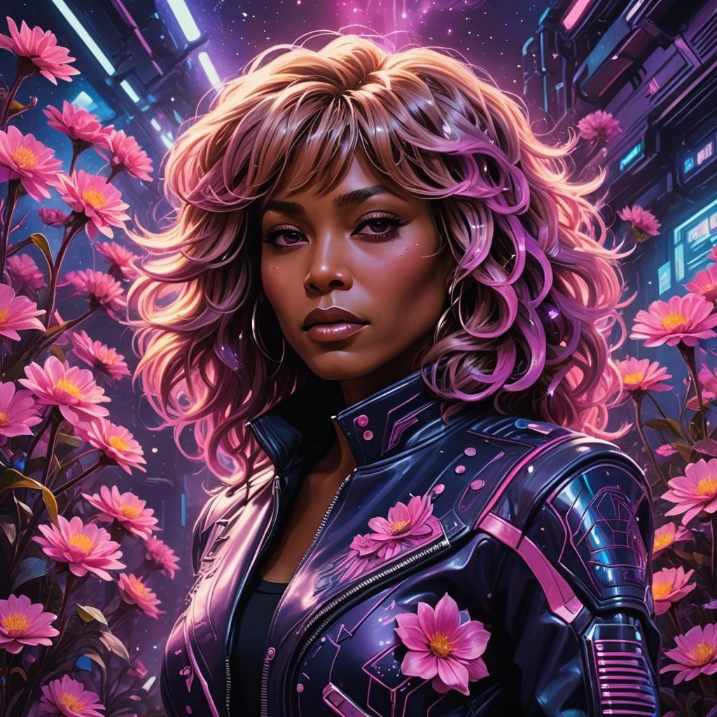 Tina Turner in a Cyberpunk Galaxy Garden