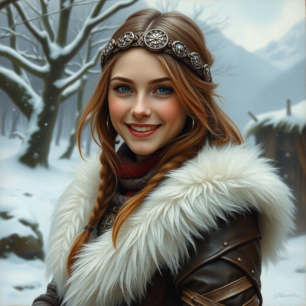 Winter Viking Goddess in Ethereal Harmony