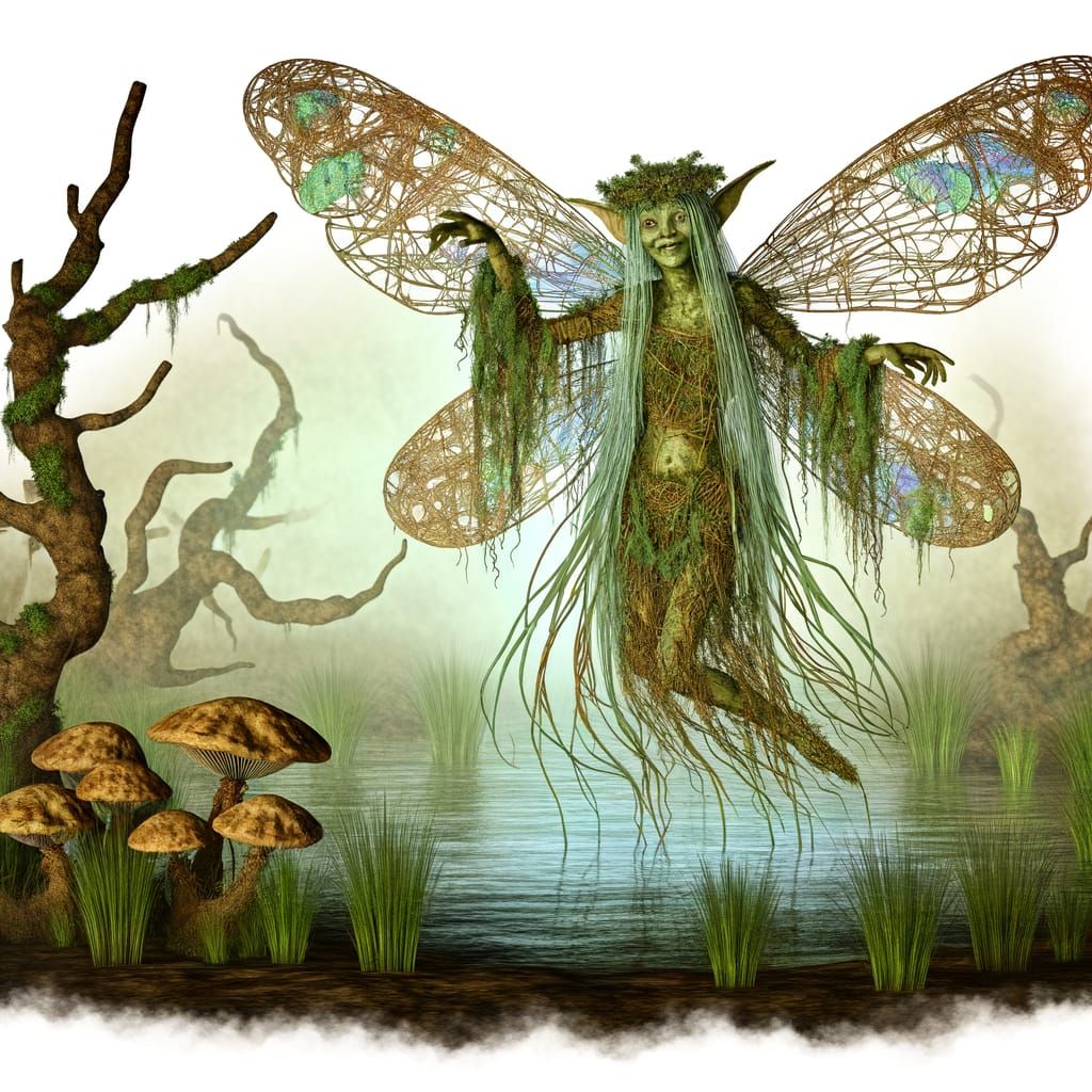 Ethereal Swamp Fairy Emerges in Art Nouveau Style