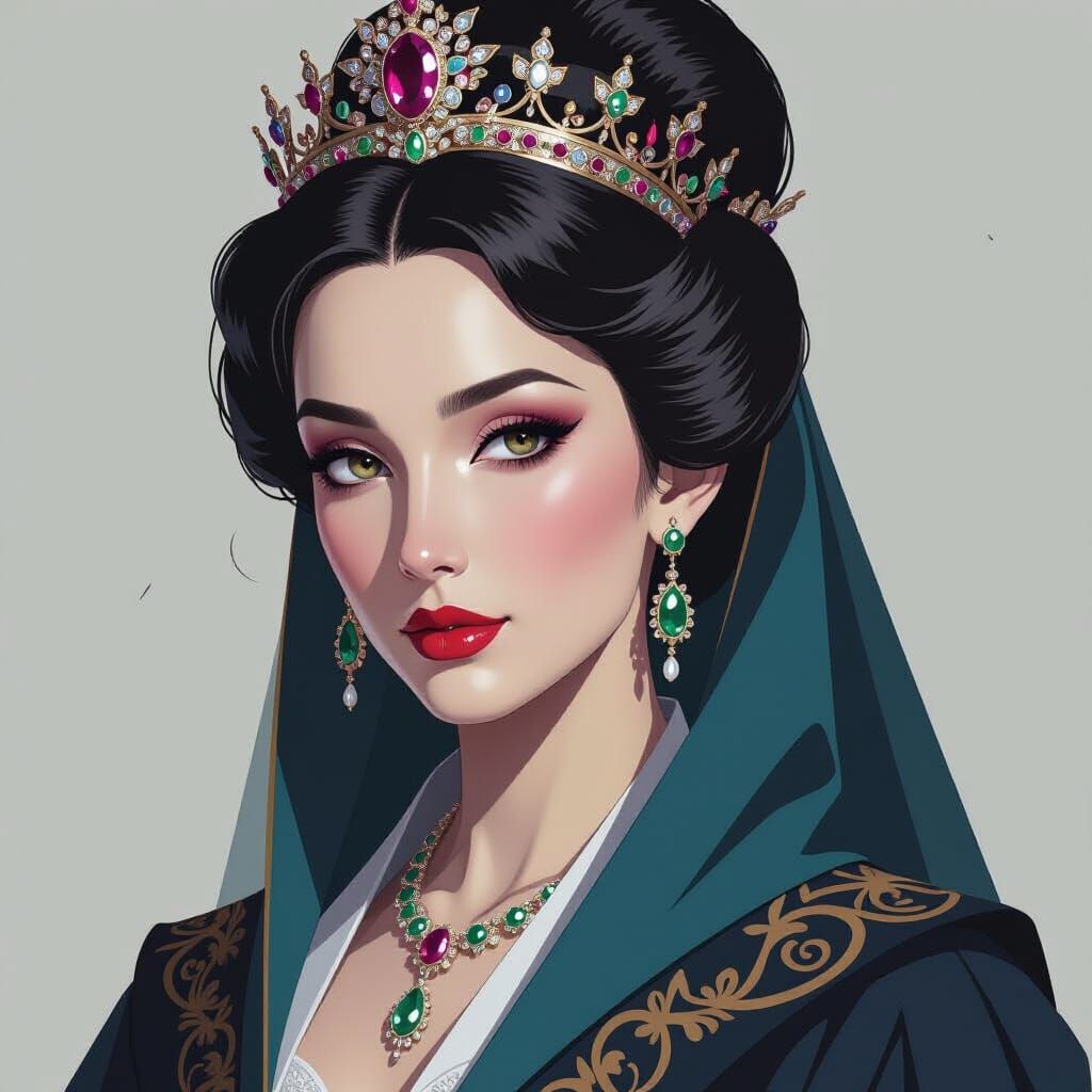 Minimalist Empress Portrait with Shadowed Face