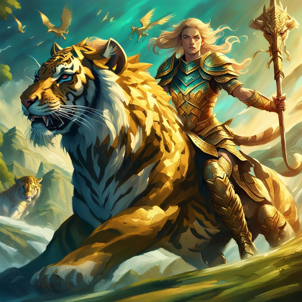 Freya Rides a Tiger in Epic Fantasy Art