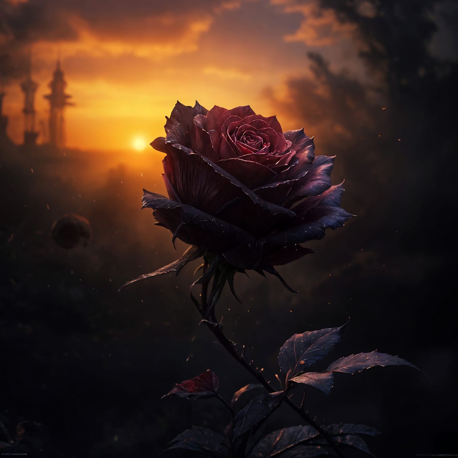 Black Rose in Twilight: Dark Fantasy Concept Art