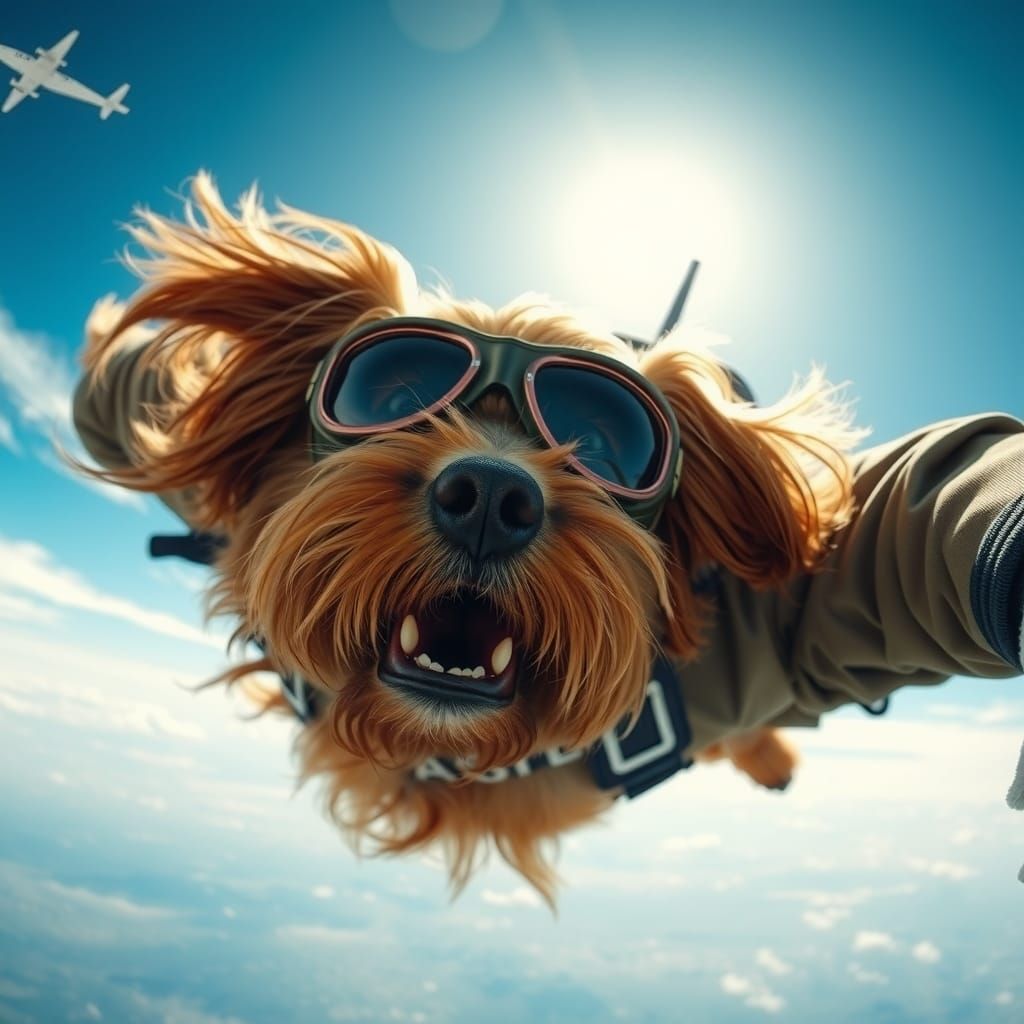 Skydiving Dog in Aviator Goggles: A Cinematic Adventure