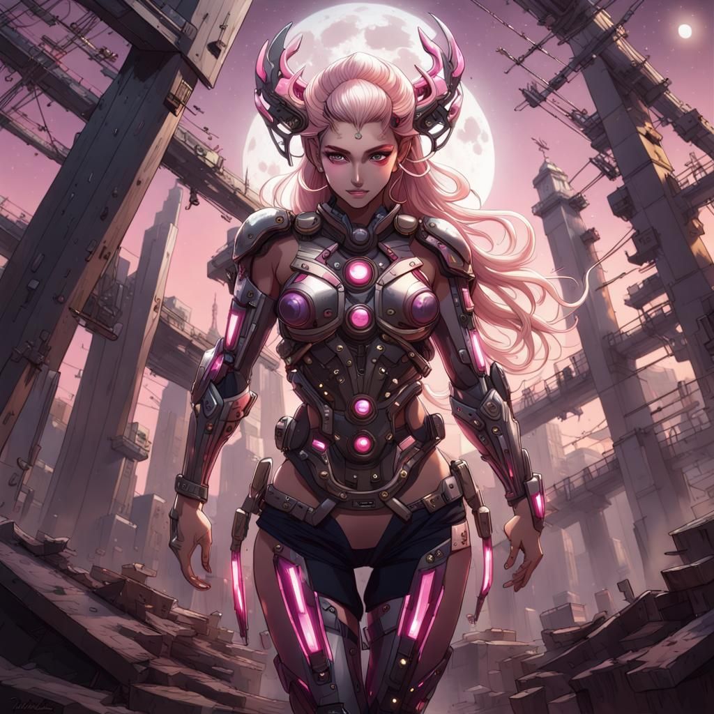 Cyborg Girl in Cityscape: Photorealistic Digital Art