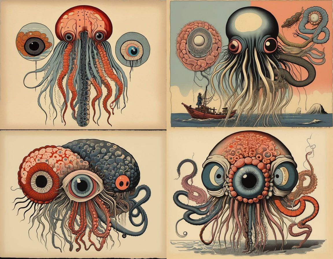 Mutant Zygote Horrific Lung Brain as Woodcut Print