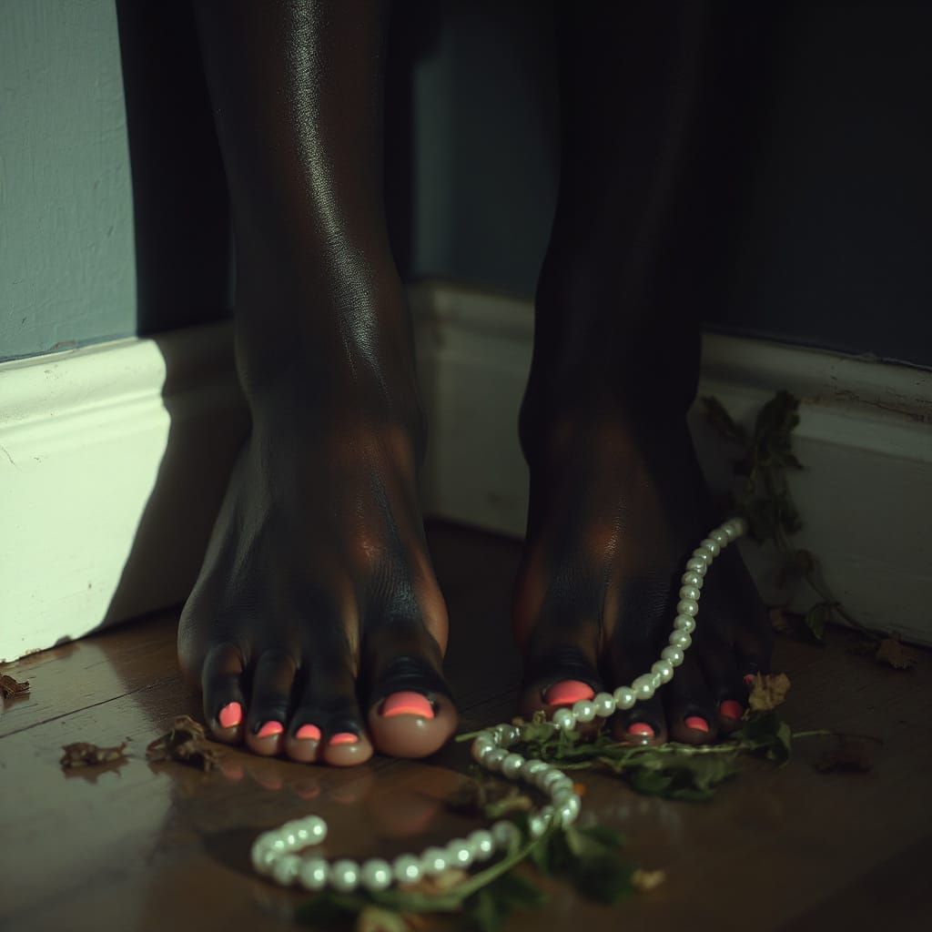 Surreal Feet with Neon Nails in Dim Light