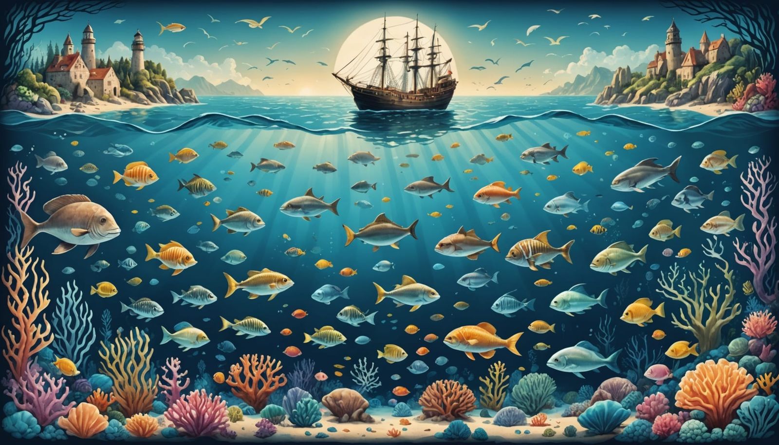 Marine Life Infographic Poster in Children's Book Style