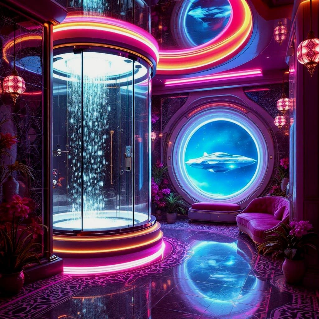 Luxurious Space Station Bathroom with Ottoman Aesthetic