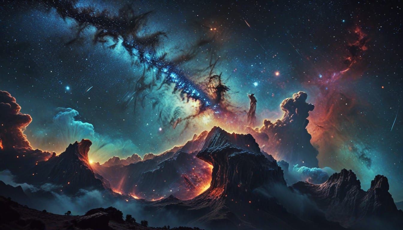 Epic Cosmic Scenery with Nebulae and Galaxies