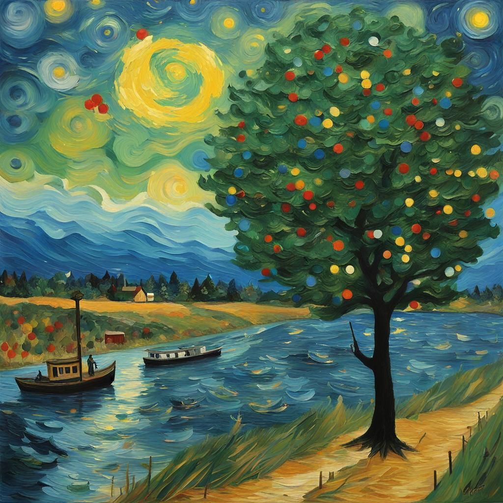 Fairytale River Landscape in Van Gogh Style