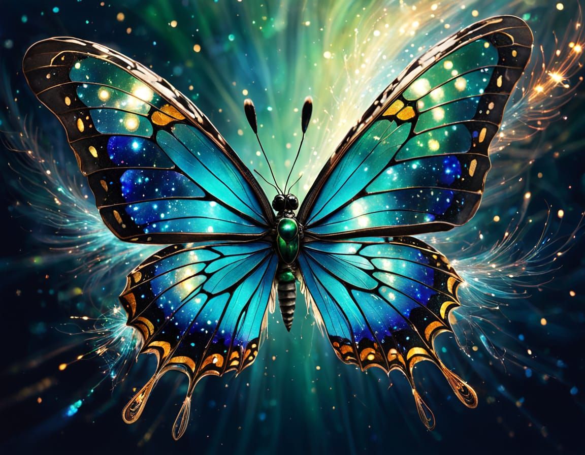 Iridescent Butterfly in Stained Glass Wings Soars Through a ...