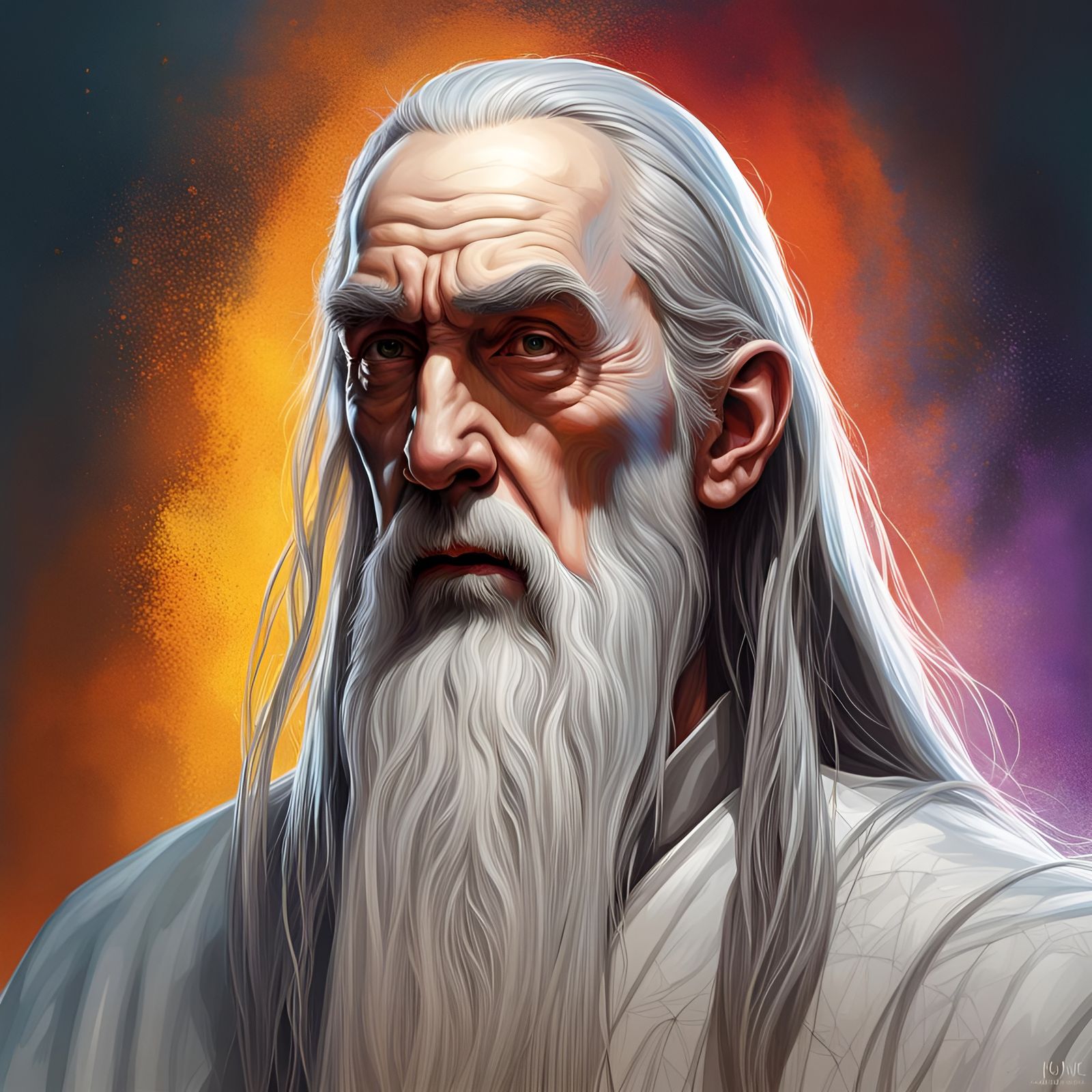 Hyperrealistic Saruman Portrait with Dramatic Lighting