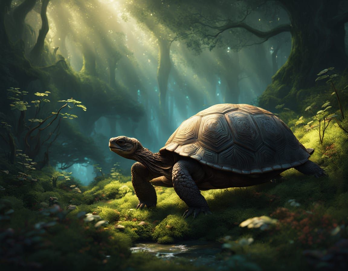 Bioluminescent Tortoise Walks in Enchanted Rainforest