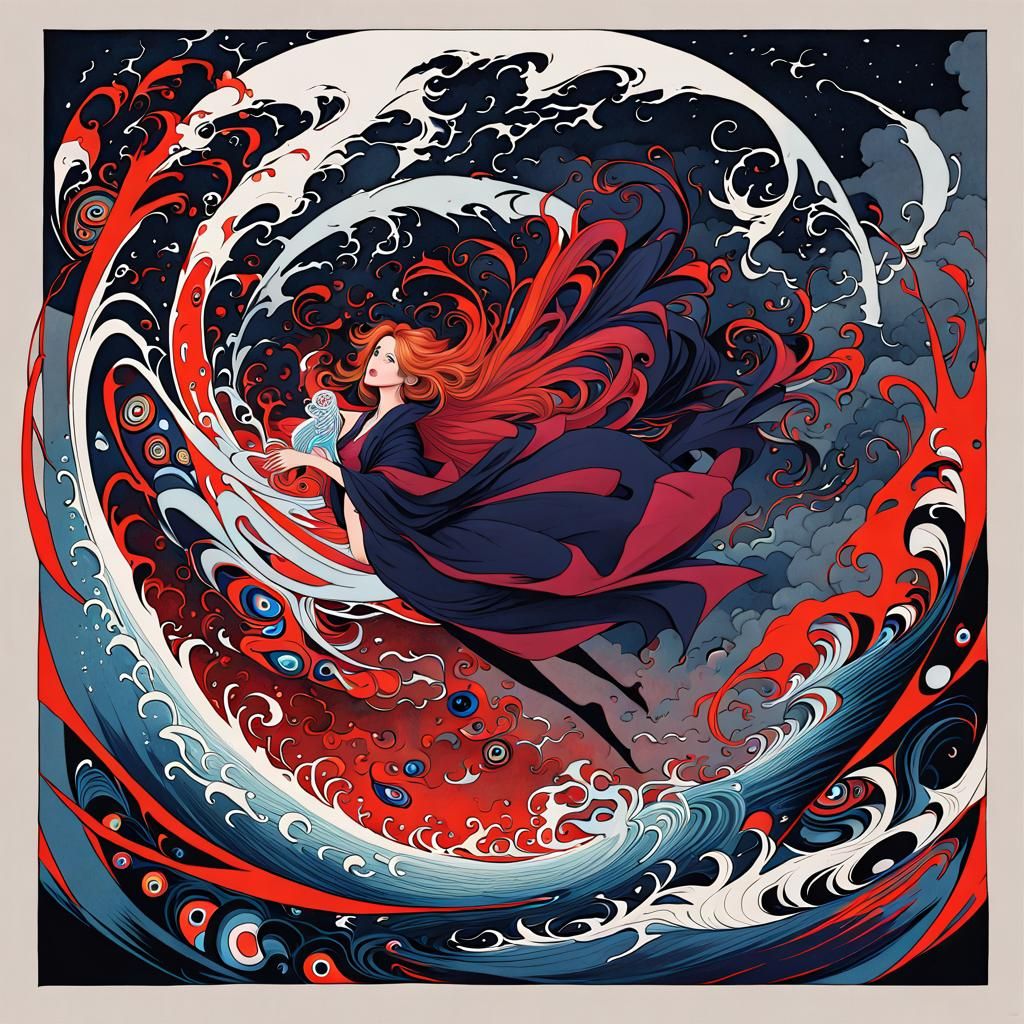 Crying Redhead in Stormy Sky, Fantasy Art