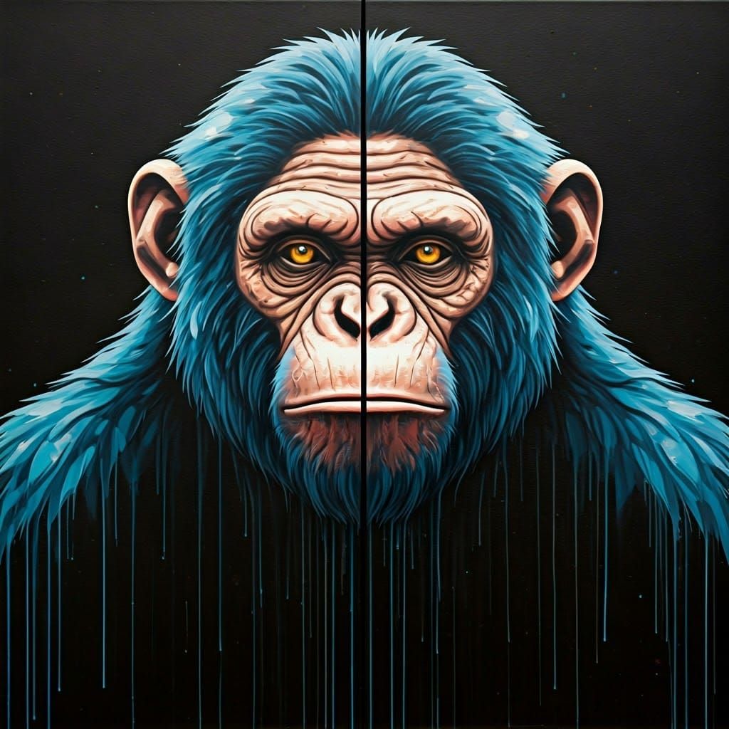 Ape to Cyborg Polyptych with Thick Brushstrokes