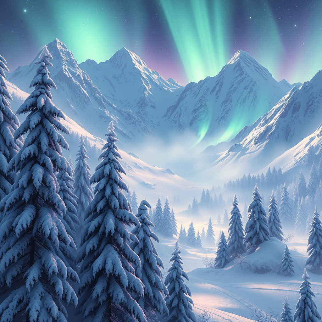 Winter Wonderland Aurora Borealis Matte Painting
