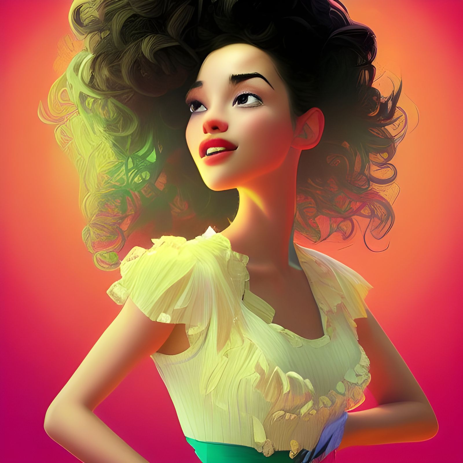 Dancing Woman in Sunny Field: Artgerm, Pixar Style