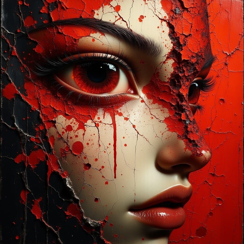 Crimson Portrait: German Expressionism Oil Painting