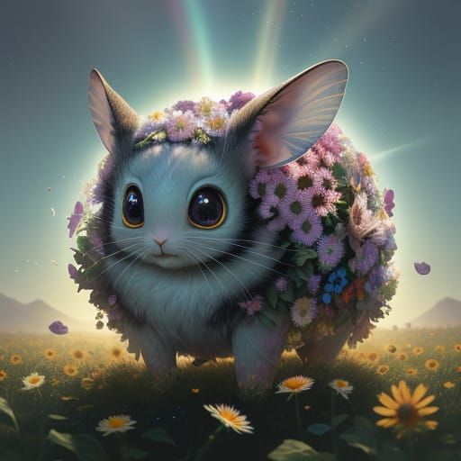 Cute Alien Critter Basks in Vibrant Sunlit Meadow