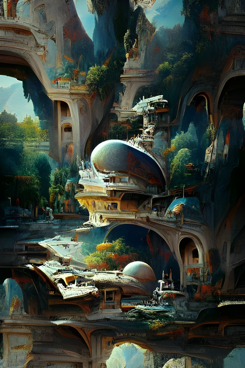 Gilded Alien Architecture in Cosmic Dreamscape