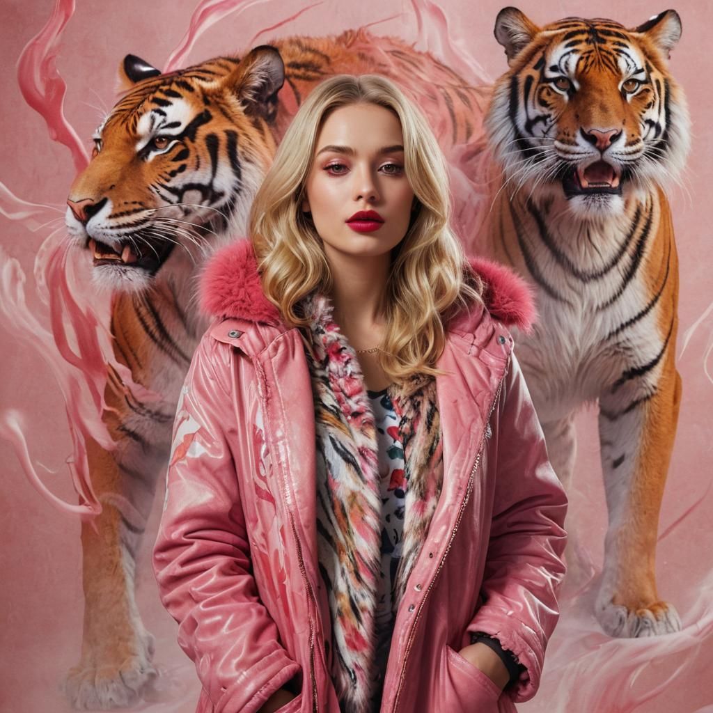 Blonde Woman with Tiger Essence, Digital Art Portrait