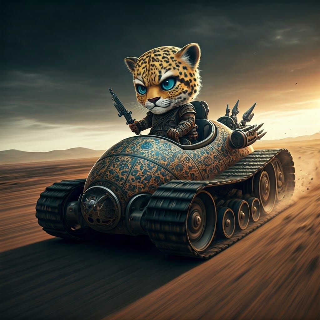 Chibi Jaguar Warrior Races in Mad Max Style