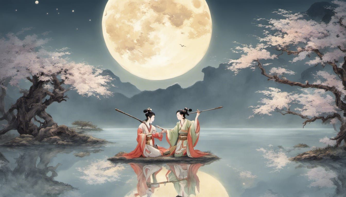 Li Bai and Chang’e: Moonlit Lakeside Serenade