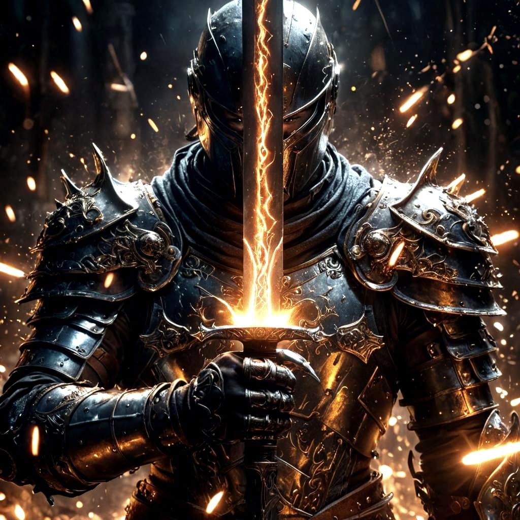 Epic Armored Soldier with Electric Sword