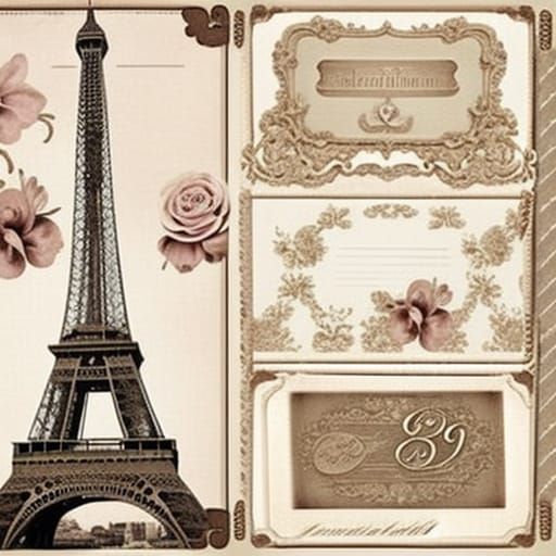 Eiffel Tower Vintage Postcard with Roses