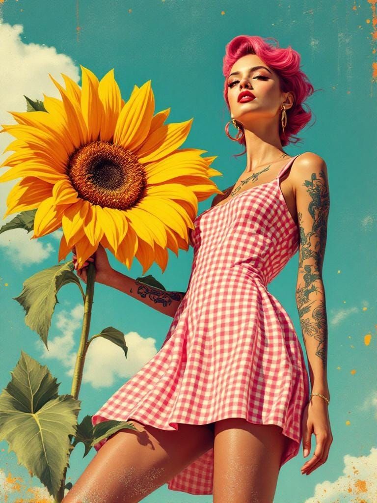 Bold Art Deco Woman with Sunflower in Street Art Style