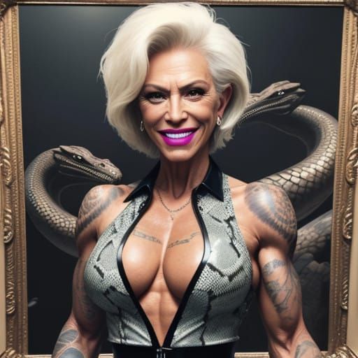 Elegant Bodybuilder Greets in a Mysterious Museum Setting