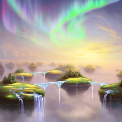 Ethereal Floating Islands with Aurora Borealis